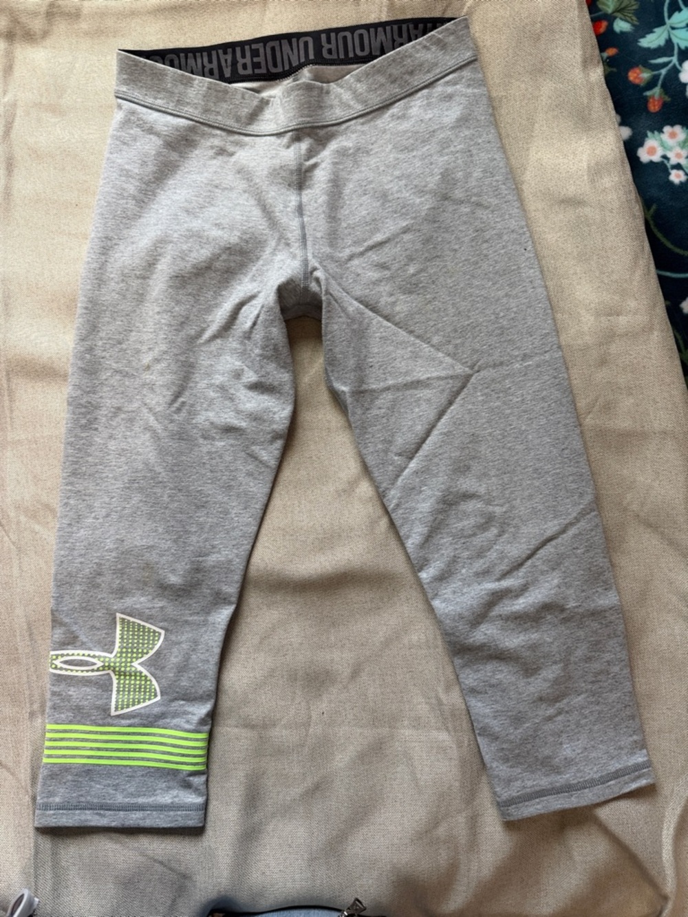Under Armour Womens' Gray Capri Leggings with Lime Accent